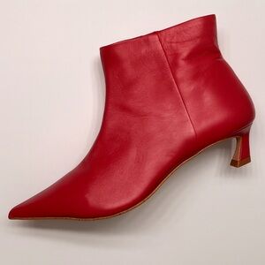 Red Leather Pointed-Toe Ankle Bootie